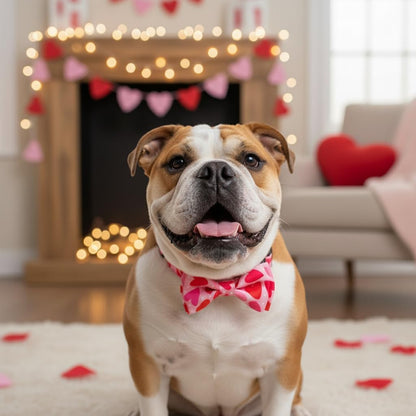 Valentine Dog Collar with Bow Tie, Holiday Quick-Release Red and Pink Heart with White Polka Dots Pattern for Small Medium Large Pets Puppies