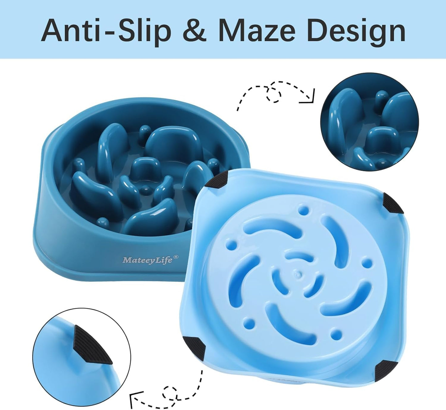 MateeyLife Slow Feeder Dog Bowls 2PCS, Anti-Choking Puzzle Dog Food Bowls, Anti-Slip Interactive Feeding Slow Down Eating, Bloat Stop Maze Dishes for Medium Breeds