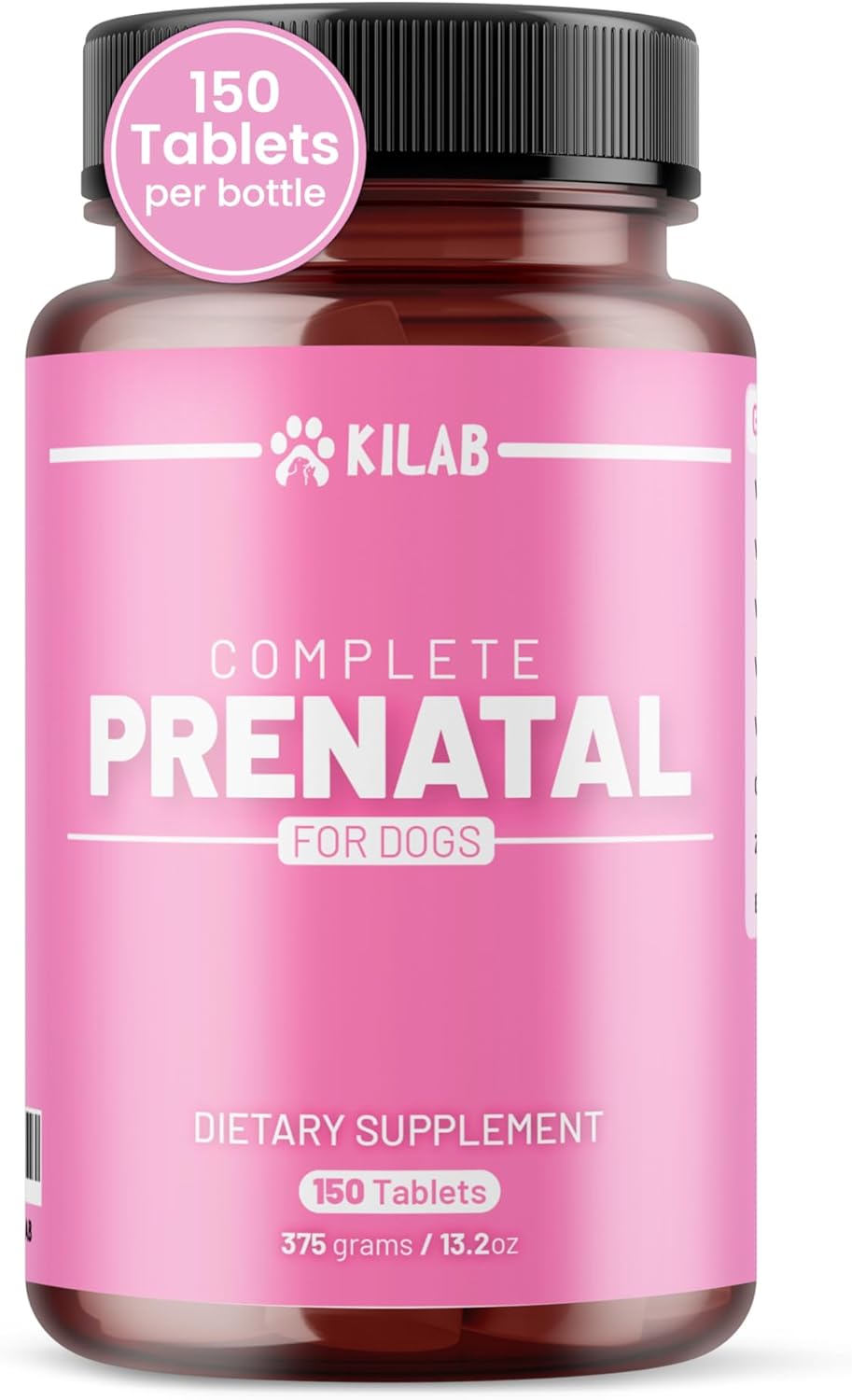 Kilab Complete Prenatal Vitamins for Dogs –150 Tablets with Iron, Choline, Zinc, DHA & Probiotics - Supports Healthy Development & Wellness for Pregnant, Nursing, & Weaning Females