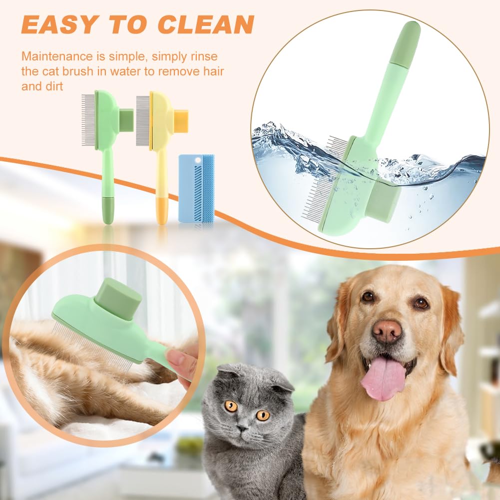 Pet Comb for Dogs Cats Brush, Flea Comb with Long Short Stainless Steel, Self-Cleaning Pet Brush for Shedding