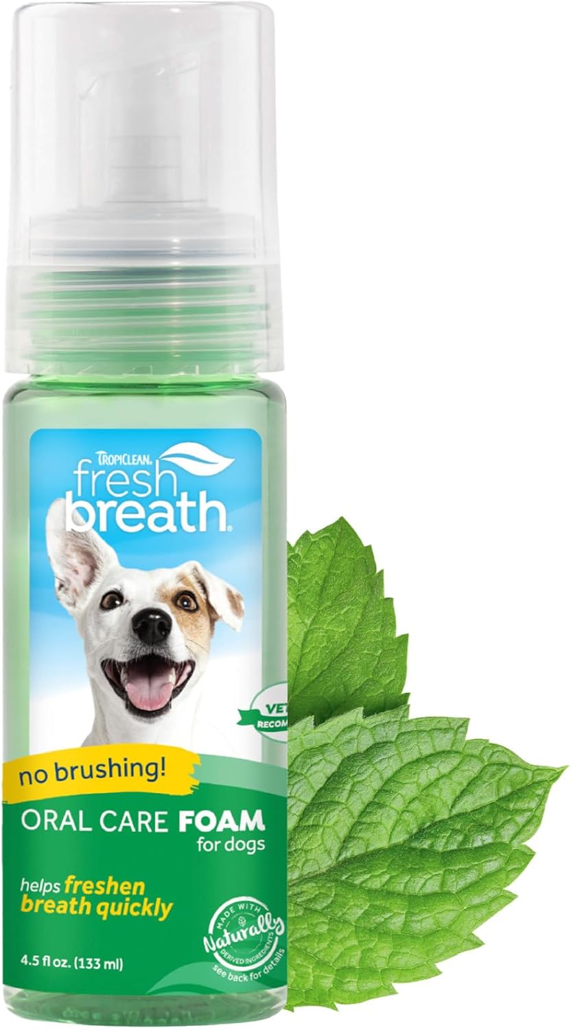 TropiClean Fresh Breath Dental Foam Spray for Dogs & Cats | Quick Breath Freshener and Teeth Cleaning Solution | Made in The USA | 4.5oz.