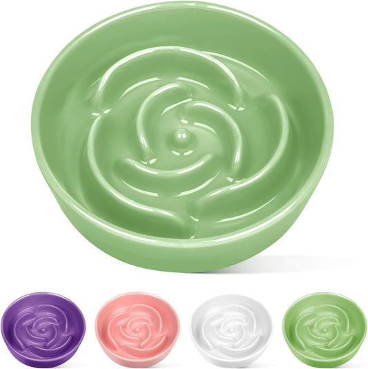 TRUVIC Ceramic Slow Feeder Dog Bowls, 1.5 Cup Puzzle Slow Feeder Bowls for Fast Eaters, Ceramic Dog Food Dish no Black Chin, Puzzle Bowl for Medium Dogs, Green