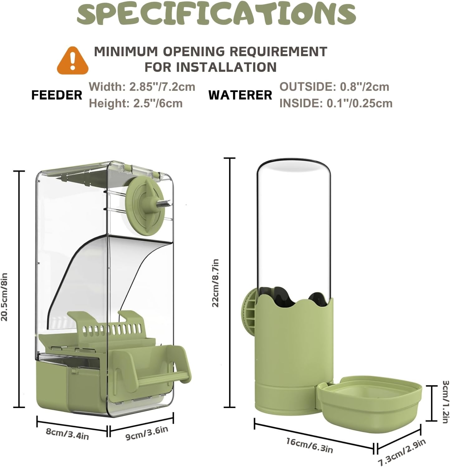 Bird Feeder Water Dispenser Set, Automatic Cage Feeder with Perch for Seed Parakeet Canary Cockatiel Finch Budgies Cage Accessories (Green)
