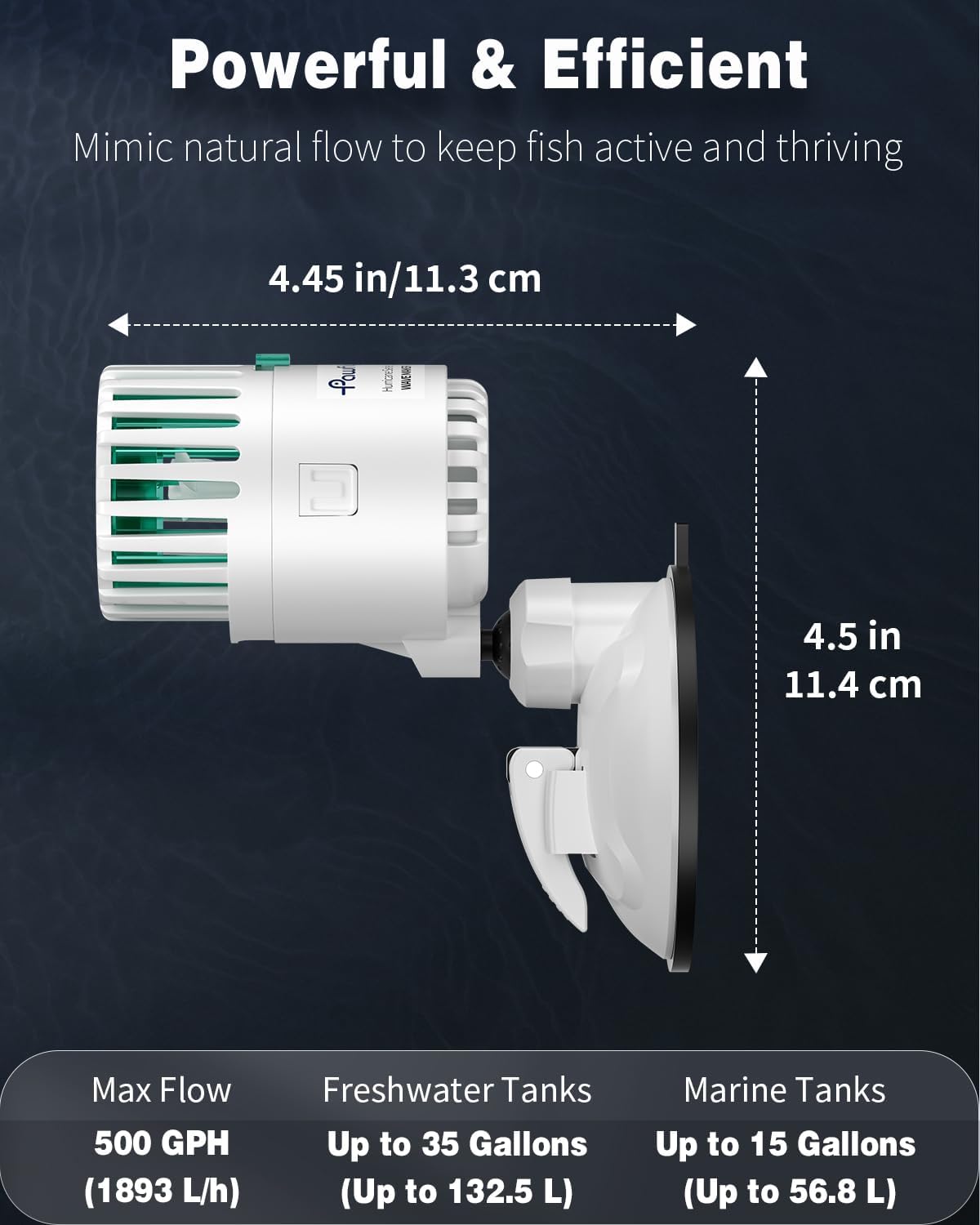 Pawfly Wave Maker for Aquarium, 500 GPH Aquarium Powerhead, Quiet Submersible Wavemaker for Fish Tanks up to 35 Gallons, Water Circulation Pump with Strong Suction Cup Base