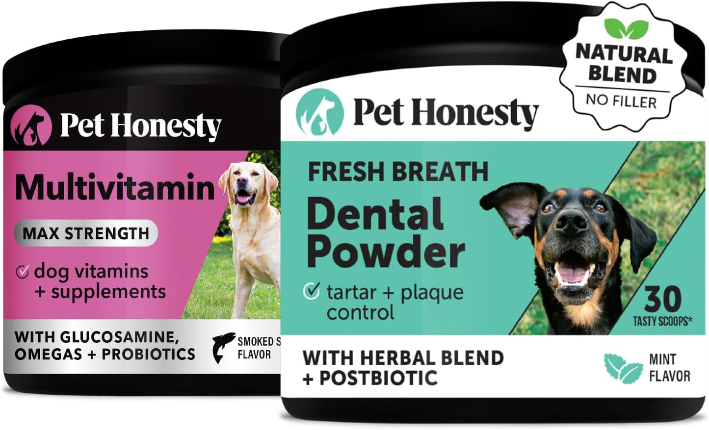 Dog Multivitamin Max Strength + Dental Powder for Teeth Cleaning & Plaque Removal, 15 in 1 Health Supplement for Skin, Coat, and Immune Support