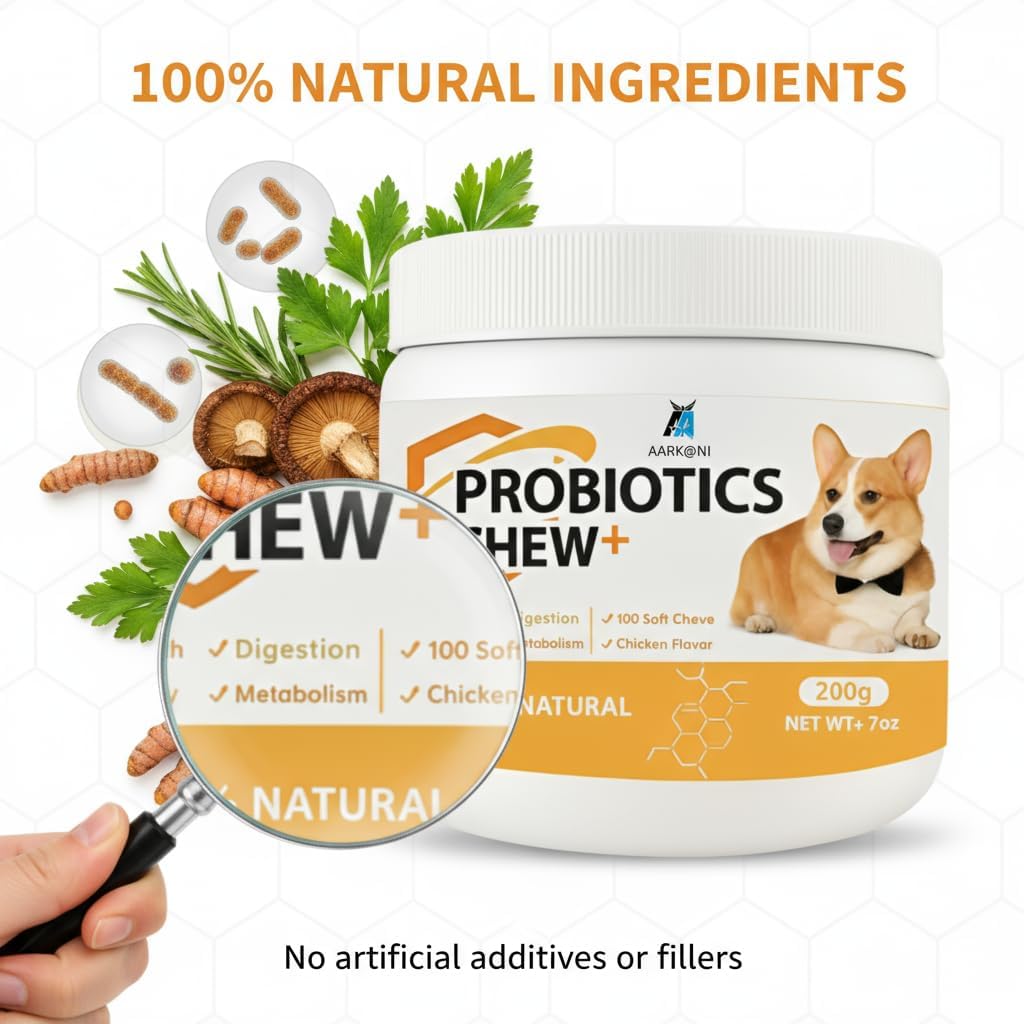 Aarkani Probiotics Chew+ – Natural Digestive & Immune Support for Dogs | 100 Soft Chicken-Flavored Chews