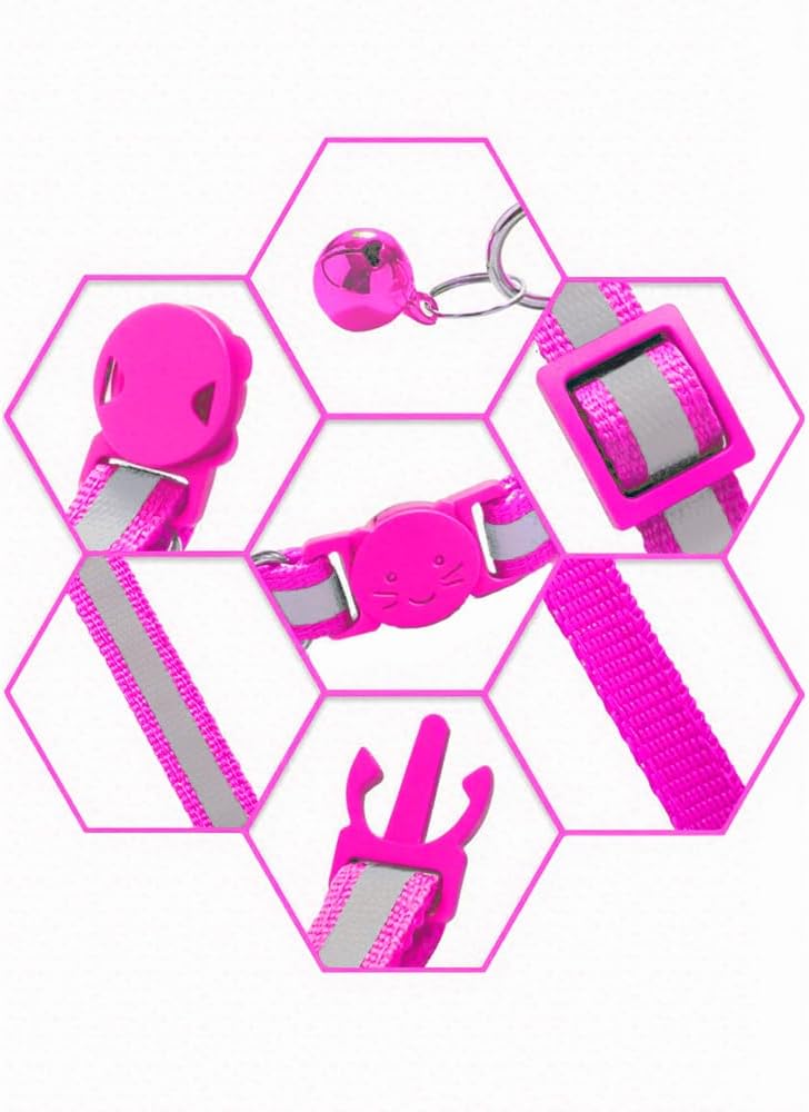 2 Pack Breakaway Cat Collars with Bells, Reflective Design and Claw Print Design, Safety Buckle, Adjustable 7.5-12.5 Inches for Kittens & Cats (Rose)