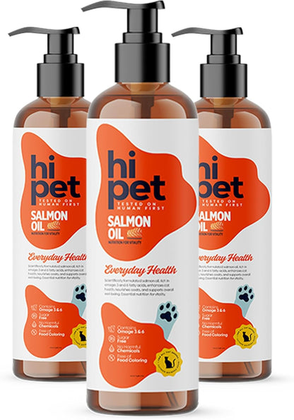 Hi Pet Salmon Oil for Cats, Supports Coat and Joint, Boosts Immune System, Omega 3 & 6 Fish Oil for Cats, 6.76 Fl Oz (Pack of 3)