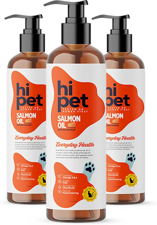 Hi Pet Salmon Oil for Cats, Supports Coat and Joint, Boosts Immune System, Omega 3 & 6 Fish Oil for Cats, 6.76 Fl Oz (Pack of 3)