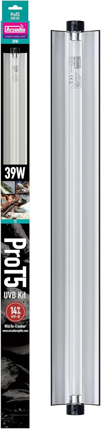 Arcadia T5 UVB Reptile Light Fixture Kit 34" Long 39 Watts 14% UVB Dragon – Complete UVB Light for Reptiles, Turtles, Snake, Bearded Dragon Lamp, Long Lasting Easy to Use Professional Lighting