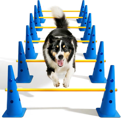 Dog Agility Course Backyard Set, Dog Agility Hurdle Cone Set with Height Adjustable Crossbar for Rehabilitation & Beginners, Dog Agility Equipment for Dog Obstacle Course - 18 Inch