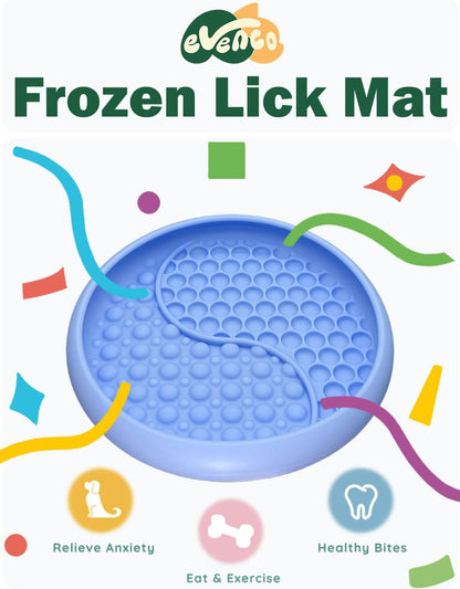 Slow Feeder Bowl Bundle: Light Blue Frozen Lick Mat (8.0" x 1.4") + Pink Starry Sky Feeder (5.3" x 3.7"), Freeze-Friendly Lick Bowl with Suction Cups for Enrichment and Anxiety Relief
