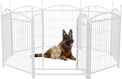 Heavy Duty Dog Playpen Iron White Rust-Resistant Stable Foldable Indoor Outdoor Pet Exercise Pen with Doors