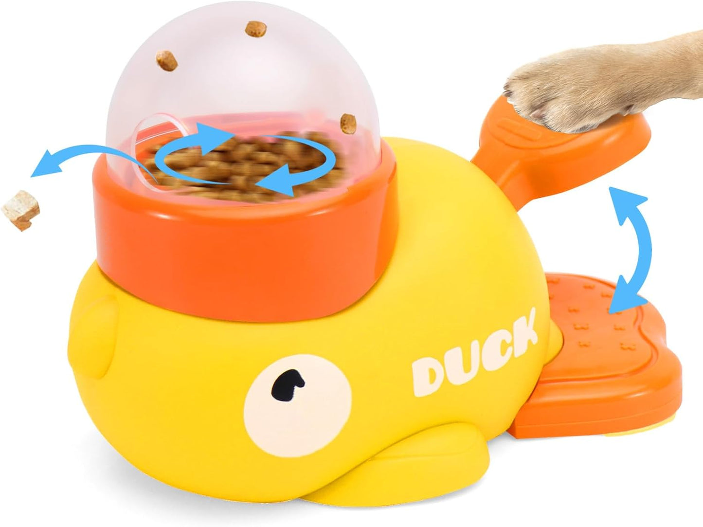 Interactive Treat Dispenser Dog Toy, Duck Puzzle Treat Toy for Small Large Smart Cats Dogs IQ Training and Mental Stimulation, Enrichment Slow Food Snacks Feeder with 1 Sticker for Pets -Yellow