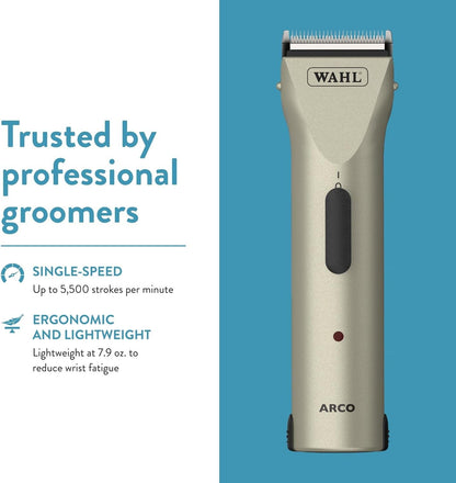 Wahl Professional Animal Arco Pet, Dog, Cat, and Horse Cordless Clipper Kit, Champagne (8786-452)