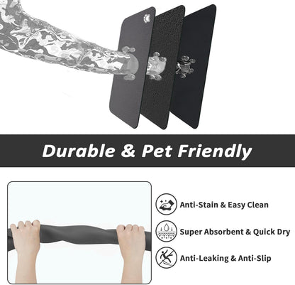 Dog Food Mat - Absorbent Cat Mat for Food and Water, No Stains Pet Feeding Bowl Mat, Easy to Clean Pet Placemats, Quick Dry Dog Water Dispenser Mat for Messy Drinkers | Paw Dark Grey 12"x 19"