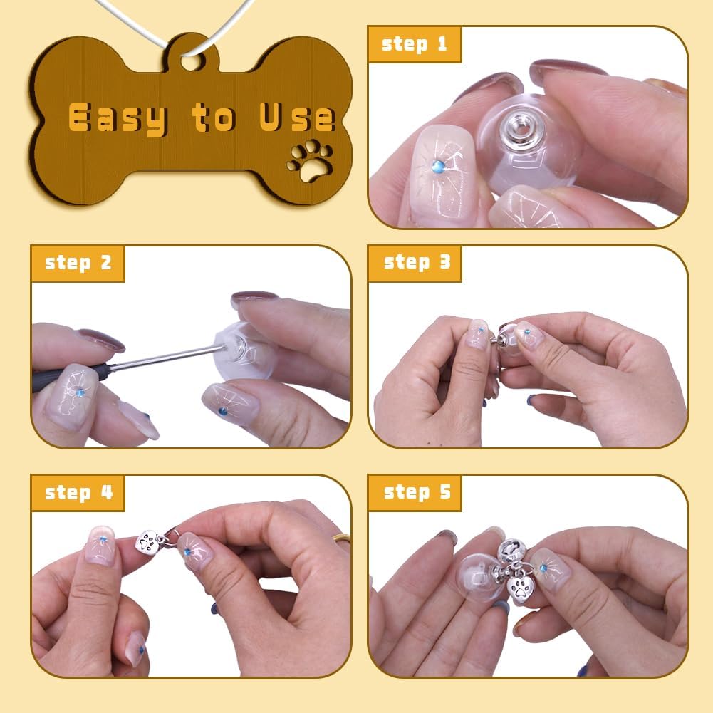 Dog Fur Memorial Necklace Pet Hair Mini Glass Ball Keepsake with Love Pendant Stainless Steel Chain Small Urn Handmade Jewelry DIY Gift for Dog Lover(Silver)