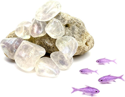 2. AD728 Iridescent Electroplated Moonstone Aquarium Décor Rocks with a Contemporary Metallic Sheen and Light Reflecting Surfaces