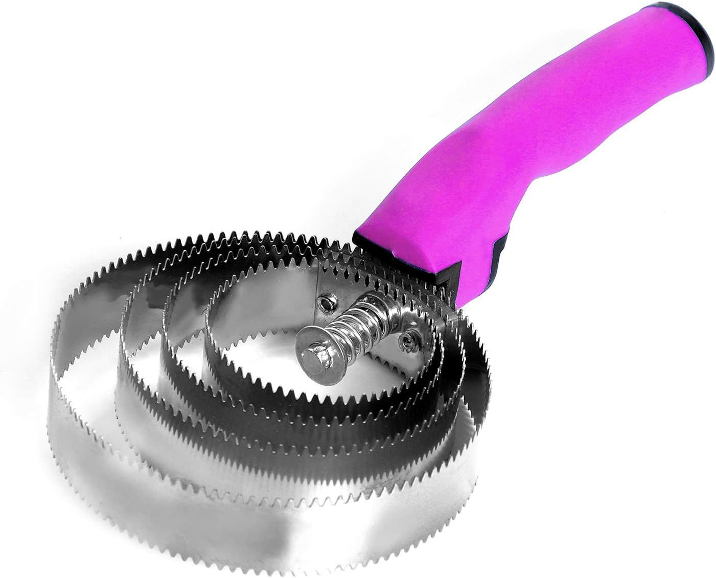Reversible Stainless Steel Curry Comb with Soft Touch Grip (Pink)