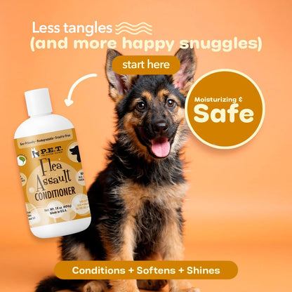 P.E.T. Flea Assault Pear & Pomegranate Dog & Cat Conditioner, 16 oz | Deep Moisture, Detangles & Soothes Sensitive Skin | Sulfate-Free, pH-Balanced Cosmetic Formula