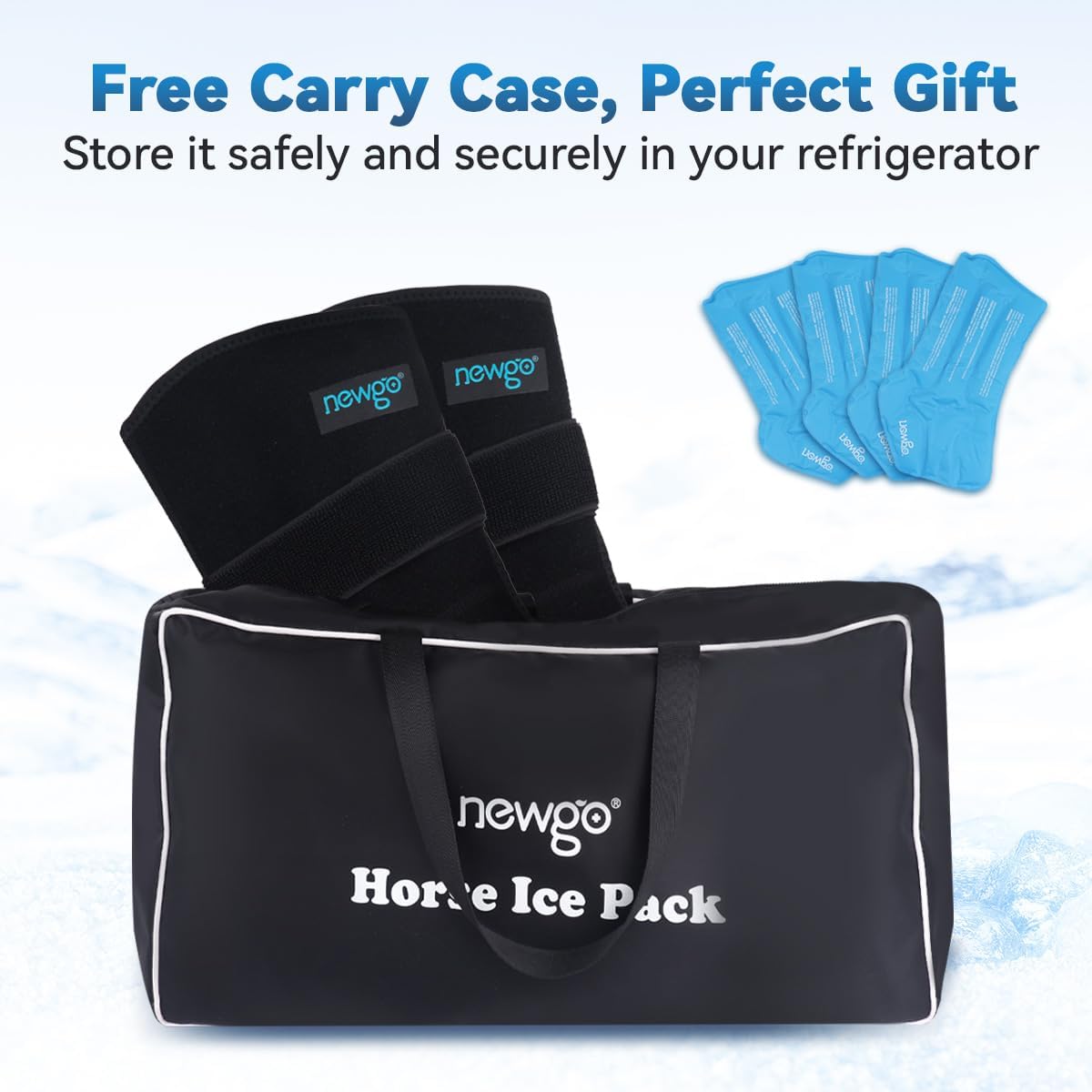 NEWGO Horse Ice Pack Reusable Horse Leg Wrap for Injury, Cooling Horse Knee Wrap Full Coverage Leg Ice Boot Cold Pack 2 Wrap with 4 Gel Packs for Knee, Legs, Boots, and Hooves