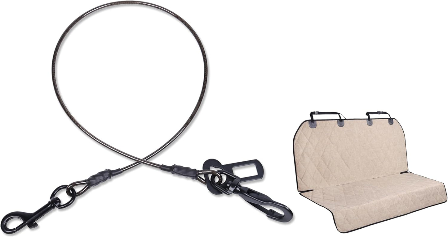 VIVAGLORY Dog Seat Belt + Dog Seat Cover, Chew Proof Waterproof Multi-Functional, Backseat Cover for Car