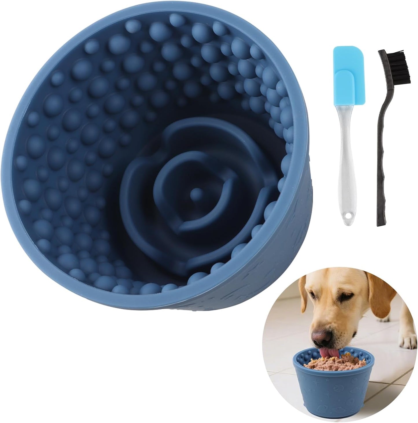 Dog Slow Feeder Lick Bowl - Non-Slip Licking Treat Dispenser for Small Medium Large Dogs, Promotes Anxiety Relief & Prevents Choking, Easy to Clean Feeding Bowl (Dark Blue, L)