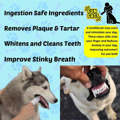 Pet Wipes - Multi-Purpose Finger Wipes to Cleanse Ears, Freshen Breath, Whiten Teeth, Soothe Skin and Tear Stain Removal. Pre-Formulated with 100% Natural, Plant-Based, Safe, & Beneficial Ingredients.
