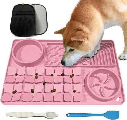 Lick Mat for Dogs Pink and Pet Hair Removal Glove