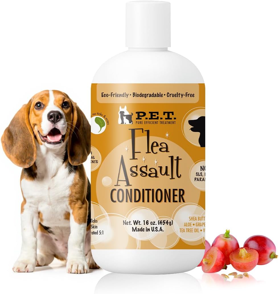 P.E.T. Flea Assault Pear & Pomegranate Dog & Cat Conditioner, 16 oz | Deep Moisture, Detangles & Soothes Sensitive Skin | Sulfate-Free, pH-Balanced Cosmetic Formula