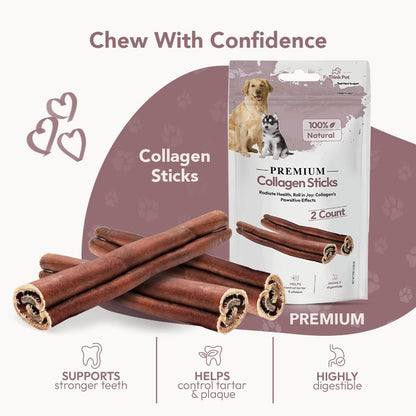 8 Pieces of Premium Collagen Sticks for Dogs, All Natural Dog Collagen Sticks, Great Tasting to Support Healthy Skin & Shiny Coats, Highly Digestible, Beef Chews for Dogs (4pack, 8pcs)