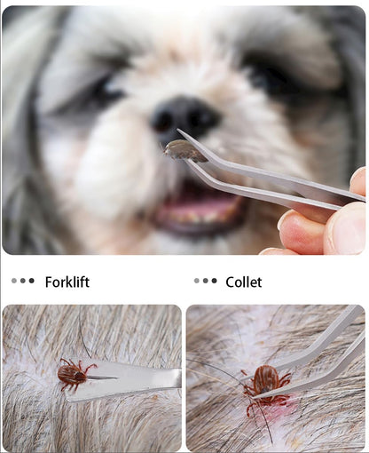 1 Pc Silver 2 in 1 Tick Removal Tool for Pets, Stainless Steel Tick Remover Tools, Professional Tick Tweezers Ticks Remover for Dogs, Cats and Humans, Flea and Tick Control