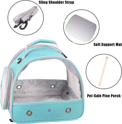Small Bird Travel Cage Carrier, Portable Parrot Parakeet Carrier with Standing Perch and Comfy Mat, Budgies Carry Transport Bag for Vet Visit Shopping and Outdoor Adventure.