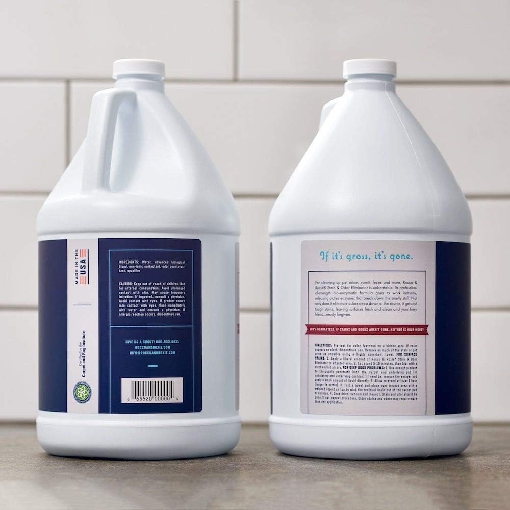 Rocco & Roxie Supply Co. Stain & Strong Odor Eliminator, Enzyme Cleaner, Pet Odor Eliminator for Home - Carpet Stain Remover for Cats & Dog Pee - Urine Destroyer - Carpet Cleaner Spray, 1-Gallon