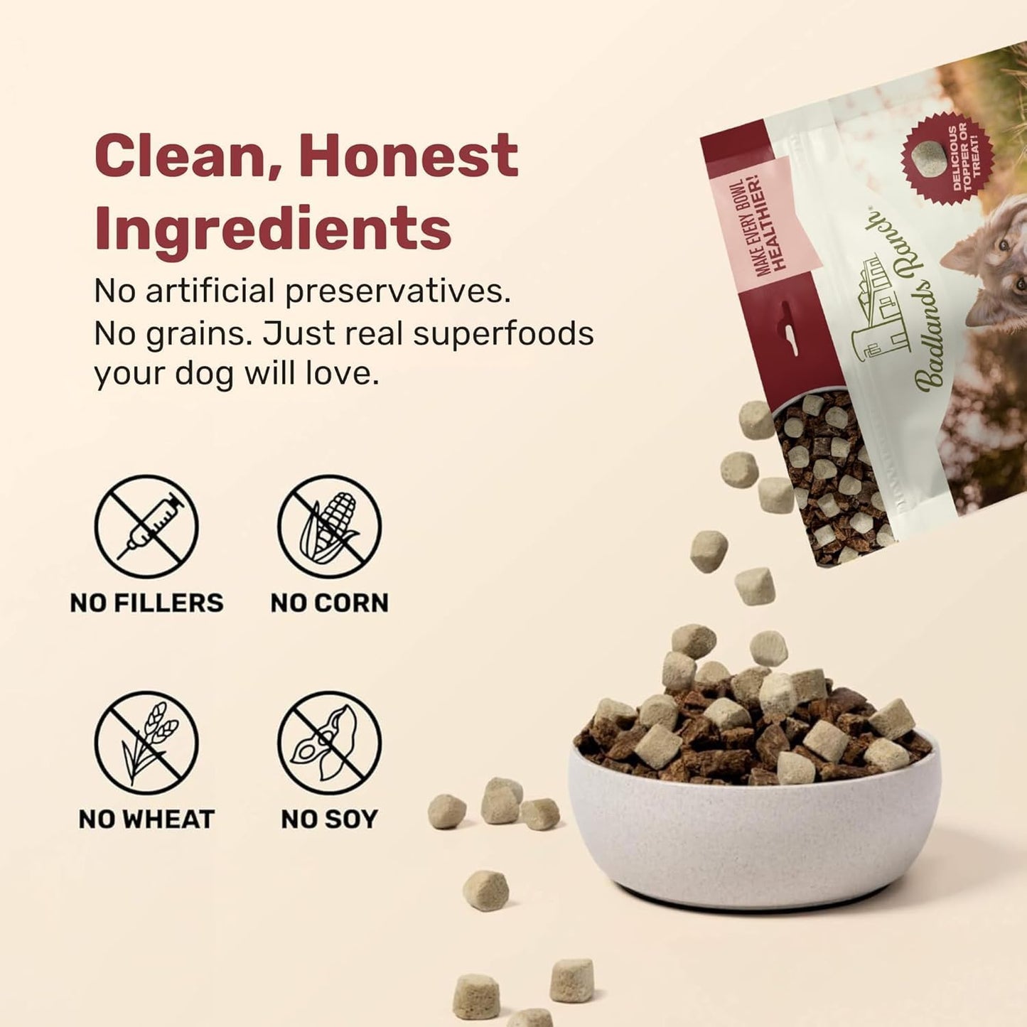 BADLANDS RANCH Superfood Nuggets – Freeze-Dried Raw Dog Treat & Food Topper, Nutrient-Dense Bison & Kale Formula, High Protein, No Artificial Additives, 8oz Bag