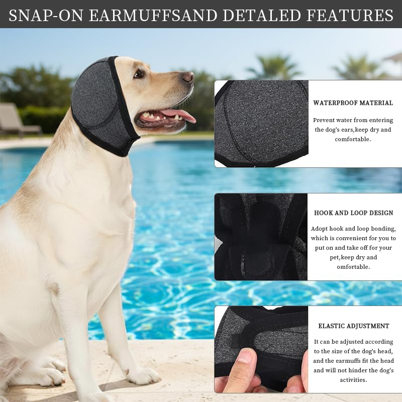 2026 New Dog Ear Muffs (Thickened) for Noise & Bath - Waterproof Protection with Elastic Calming Hoodie, Grooming & Anxiety Relief, Suitable for Various Occasions - Outdoor and Home (L)