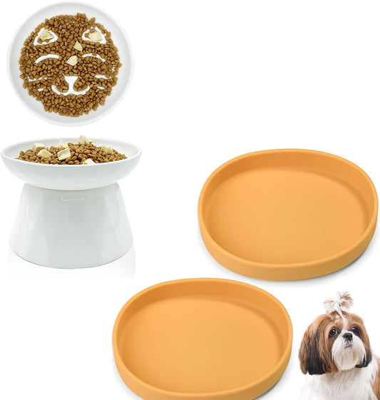 BNOSDM Raised Cat Slow Feeder Bowl and 2 Pcs Yellow Cat Dish for Cats and Dogs