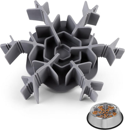 Slow Feeder Insert for Dog Bowl, Cuttable Dog Slow Feeding Insert with 8 Upgraded Large Suction Cups, Adjustable Length 4.7-7, Fits Small Medium Dogs (Grey)