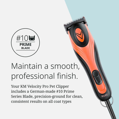 Wahl Pro Animal KM Velocity Corded Clipper - Dog, Cat & Horse Clippers - Premium Pet Grooming Essentials - with Detachable Blades - No-Slip Grip