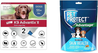 Bundle of K9 Advantix II XL Dog | 2-Mo Supply + Pet Protect Skin Health Soft Chews for Dogs, 60 Count