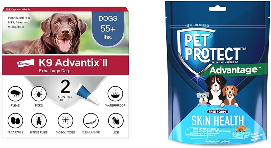 Bundle of K9 Advantix II XL Dog | 2-Mo Supply + Pet Protect Skin Health Soft Chews for Dogs, 60 Count