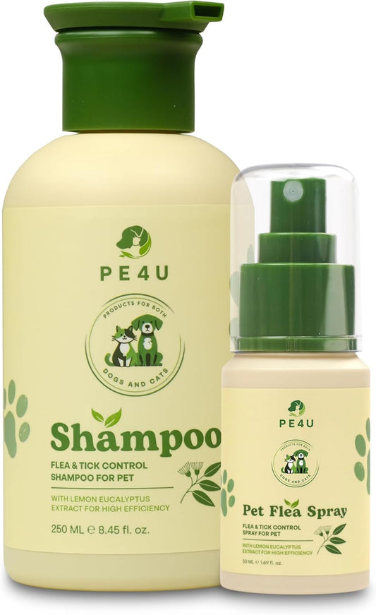 Natural Spray for Dogs & Cats - Itch Relief & Skin Soothing Spray with Eucalyptus Lemon Oil - Safe for Sensitive Skin, Reduces Irritation, Neutralizes Odor, and Protects Skin - [Spray + Shampoo]