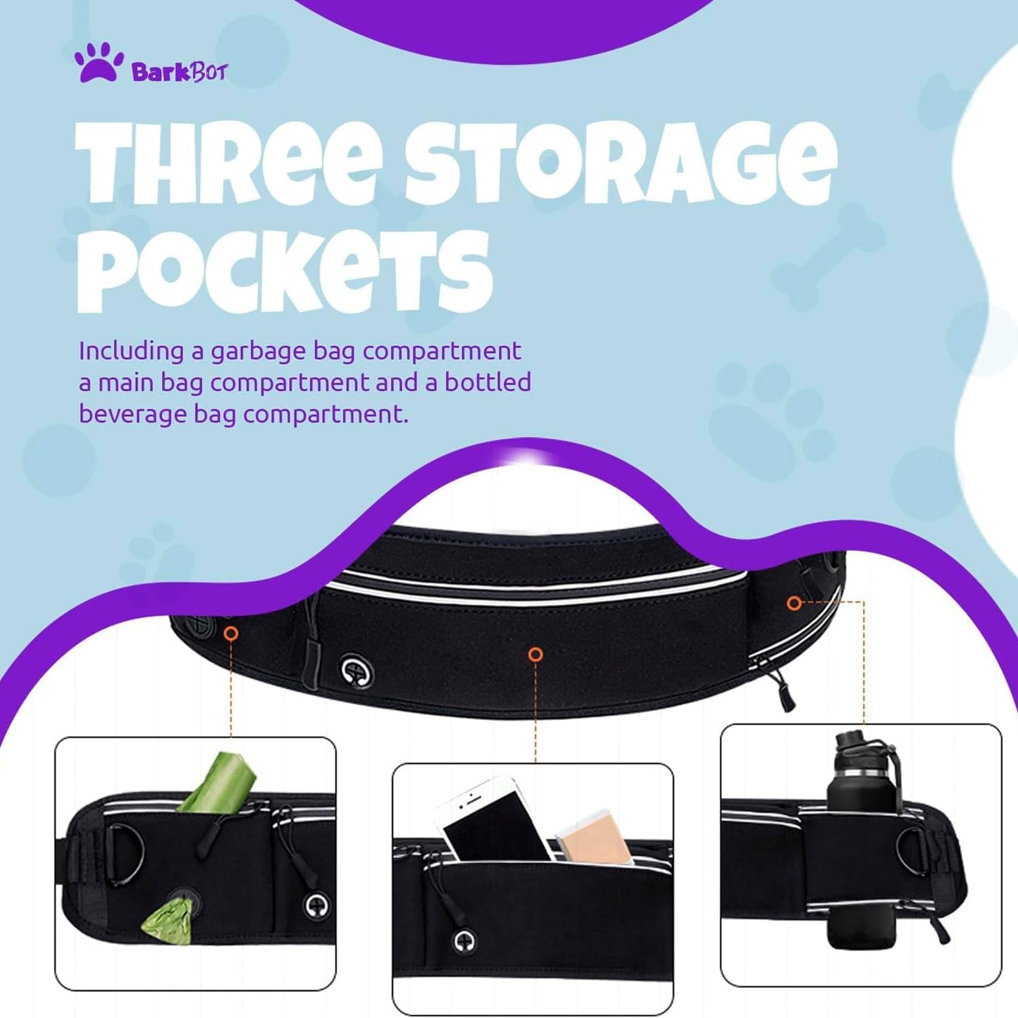 Dog Leash Hands Free with Pouch, Waist Belt Fanny Pack with Soft Pads, Dual Handles and Durable Bungee for Walking, Hiking, Running, Training (Gray)