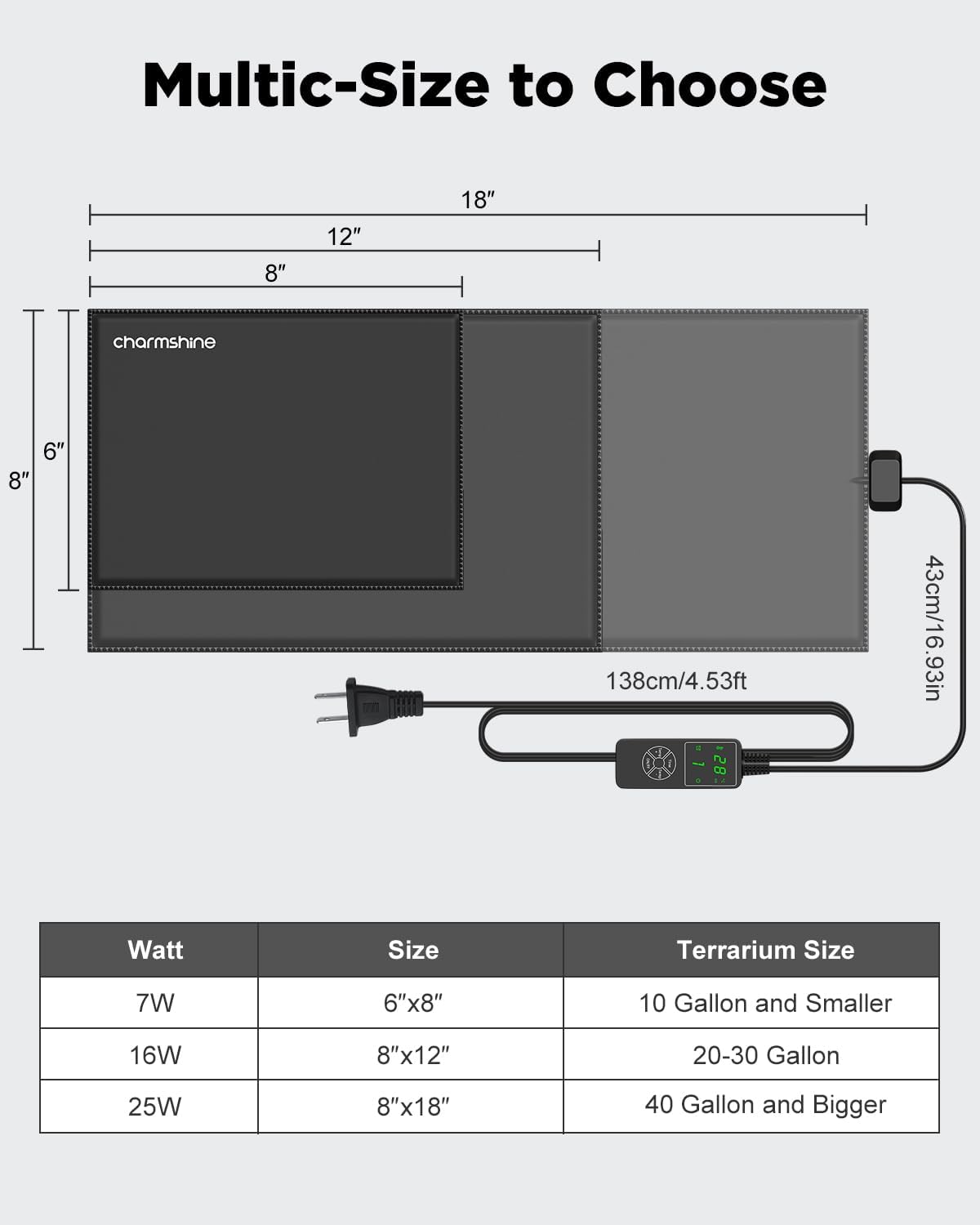 6 by 8-inch 7W Reptile Heating Pad Graphene with Temperature Control Reptile Tank Heat Pad Terrarium Under Tank Heater Mat for Snake Lizard Hermit Crab Reptiles Turtle Thermostat