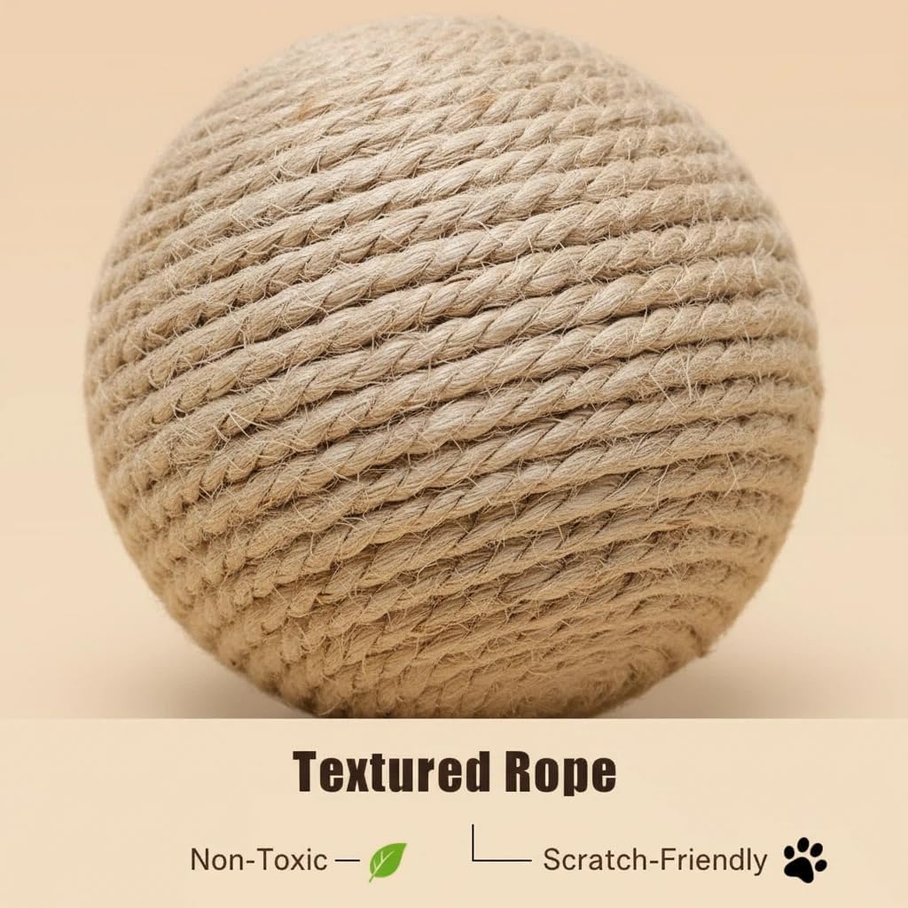 3.94 inch Sisal Ball Cat Toy for Teething and Play, Crinkle Sound Interactive Toys for Self-Entertainment and Boredom Relief for Cats