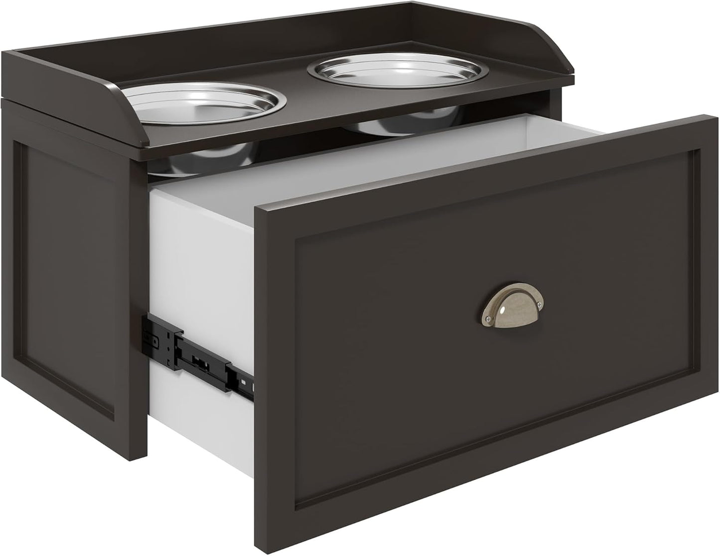 LUMILAND Dog Feeding Station with Storage Drawer for Organized Meals and Elevated Comfort, for Large Dogs, Coffee