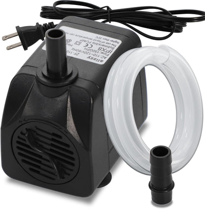alizzy 150GPH Small Submersible Water Pump(570L/H, 10w), Ultra Quiet Fountain Pump with Tubing for Aquarium, Fish Tank, Pond Fountain, Water Feature, and Hydroponics