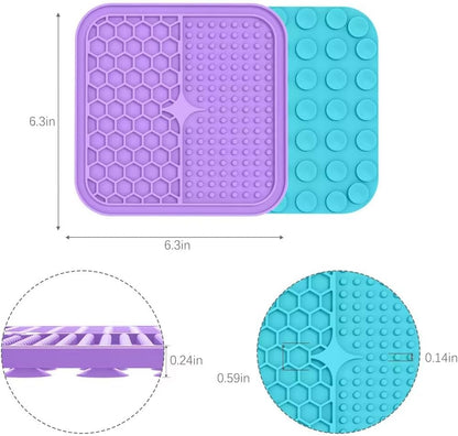 MateeyLife 2PCS Small Lick Mat for Dogs and Cats, Licking Mats for Dog Anxiety Relief, Cat Peanut Butter Lick Pad for Boredom Reducer, Dog Treat Mat Perfect for Bathing Grooming Purple&Light Blue