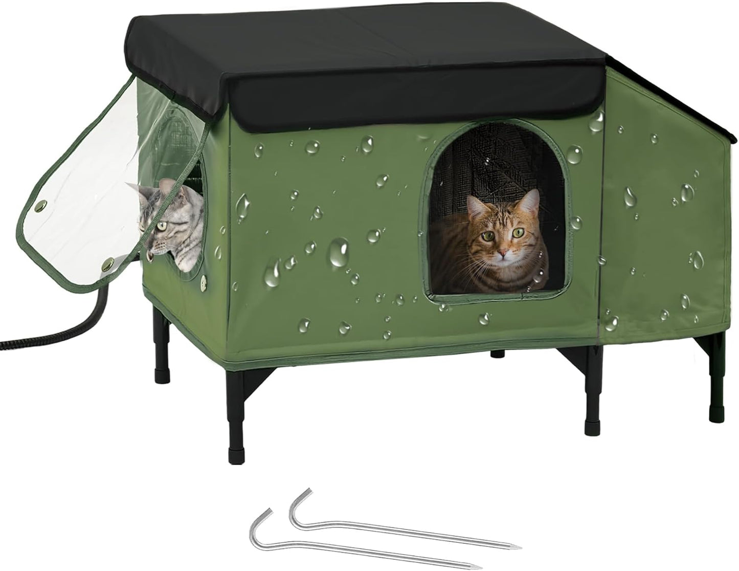 Heated Cat House for Outside, Outdoor Cat House Featuring Escape Door & Dinning Room in Winter, 100% Waterproof Cat Shelter with Heater for Strays, Ferals Barn Cat, Insulated Warm House