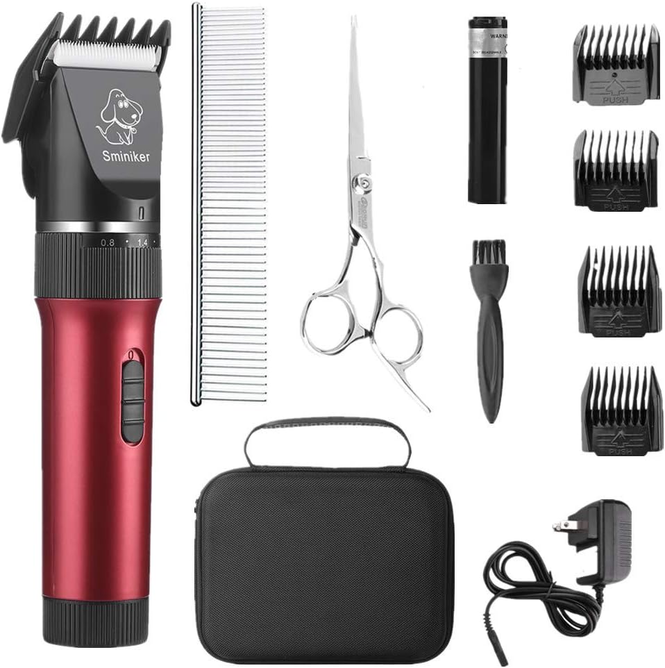 Sminiker Low Noise Horses Clippers Rechargeable Cordless Pet Clippers Grooming Kit with Storage Bag 5 Speed Professional Animal Clippers Pet Grooming Kit